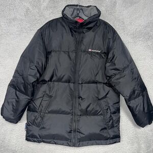 London Fog Puffer Down Coat Youth XL 18-20 Black Quilted Lining Full Zip Jacket